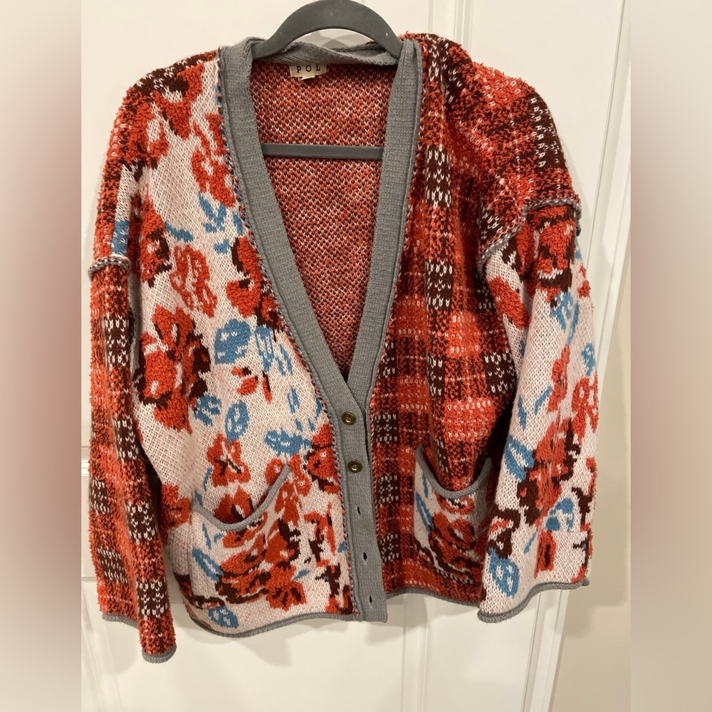 Floral Knit Cardigan Sweater - POL S
